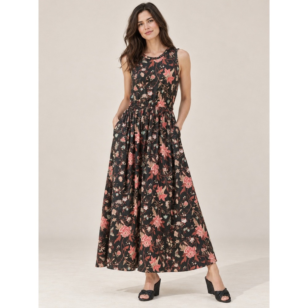 Peruvian Connection Isabelle Jaipur Graphite Floral Dress S Cottage Whimsical